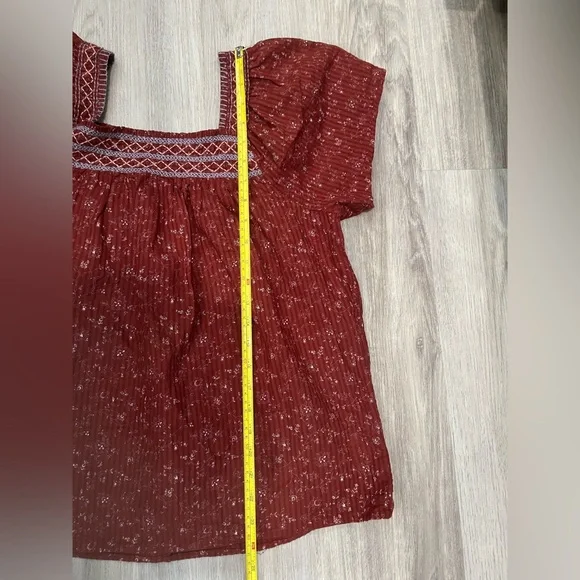 Madewell Square-Neck Smocked Top in Dotted Vines. Boho peasant. Size Small. - Picture 8 of 9